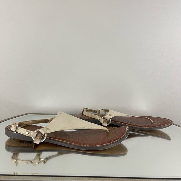 SAM EDELMAN Creme White Nubuck Leather Suede Greta Thong Sandal Flip Flops - Picture 3 of 12